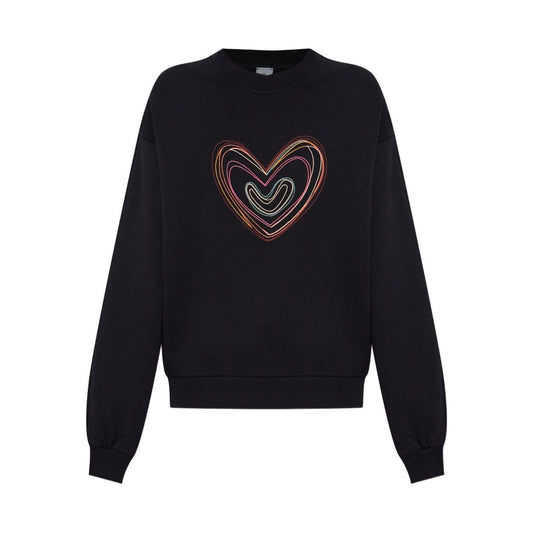 PS By Paul Smith Sweaters Black cotton sweatshirt with multicoloured heart embroidery, ribbed neckline, and relaxed fit.