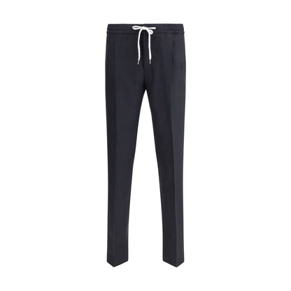 PT Torino Black Fleece Wool Casual Pants with drawstring waistband