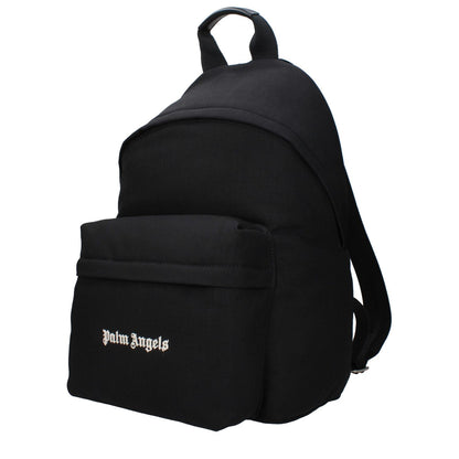 Palm Angels Black Fabric Backpack with front logo, adjustable straps, and vintage effect, MPN PMNB024FAB0011001, code F84827.