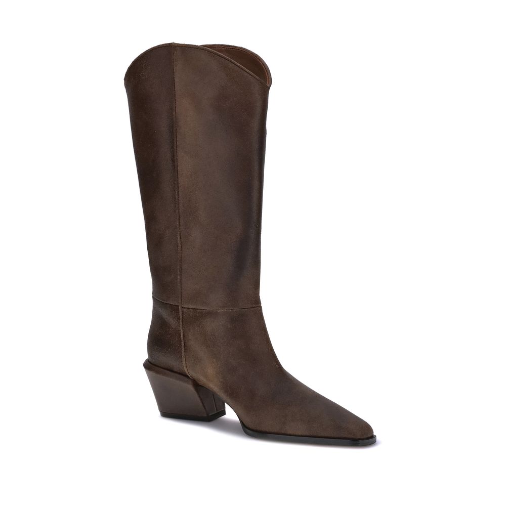 Paris Texas Brown Leather Boots with chunky heel and tapered silhouette, perfect for urban looks, AW25 season