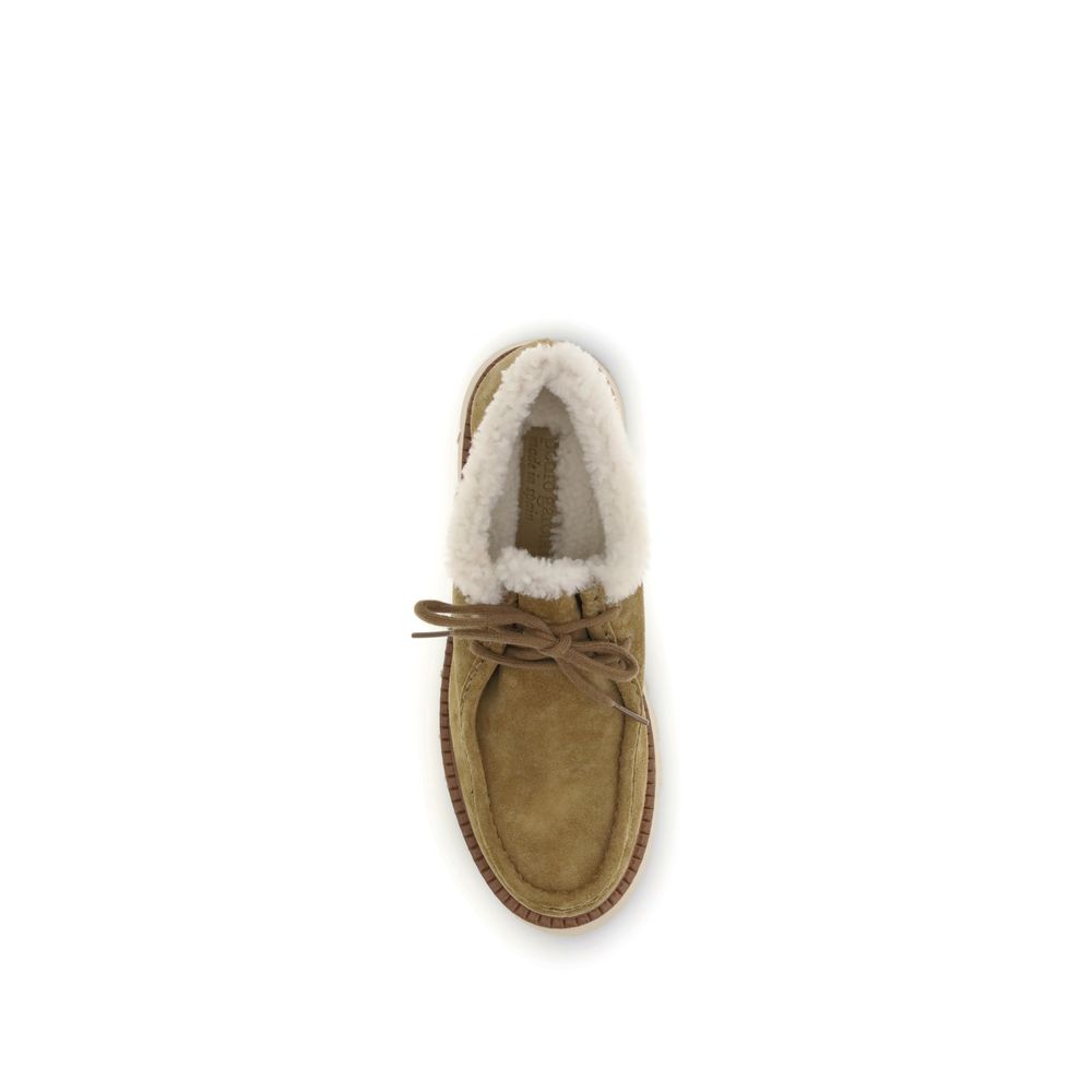 Top view of Pedro García Beige Leather Oxfords And Derbies with shearling lining and lace-up closure, ideal for cold seasons.