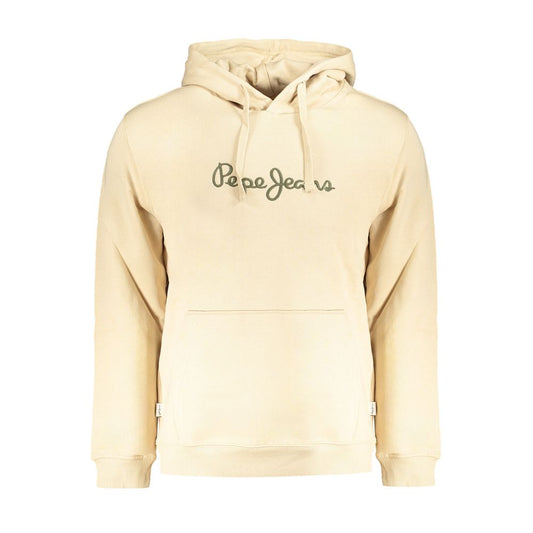 Pepe Jeans Beige Cotton Men Sweater with logo embroidery, organic cotton, casual hoodie perfect for urban style and comfort.