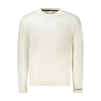 Pepe Jeans Bianco Cotton Men Sweater in white with long sleeves and minimalist design for urban fashion.