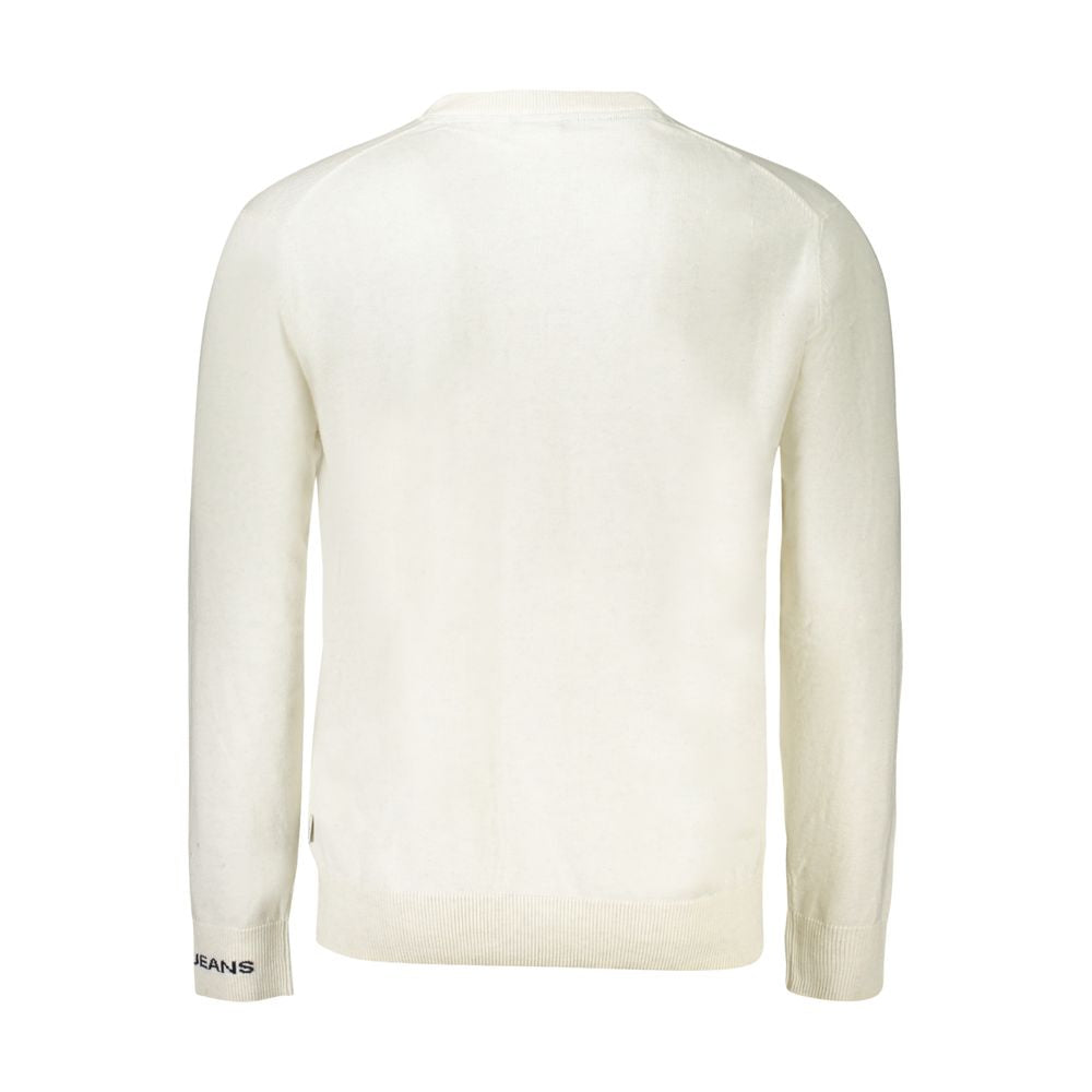 Back view of Pepe Jeans Bianco Cotton Men Sweater in white, showcasing long sleeves and classic design.