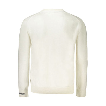 Back view of Pepe Jeans Bianco Cotton Men Sweater in white, showcasing long sleeves and classic design.
