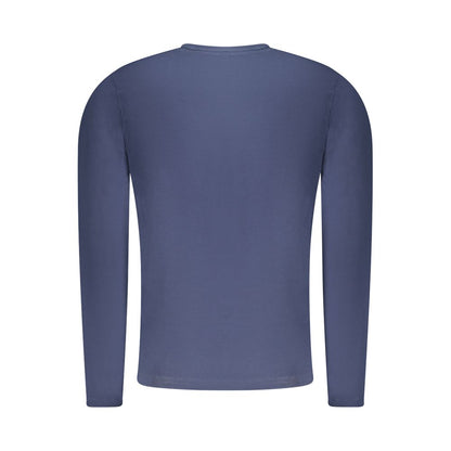 Back view of Pepe Jeans Blue Cotton T-Shirt with long sleeves, slim fit, crew neck, and logo in sustainable cotton.