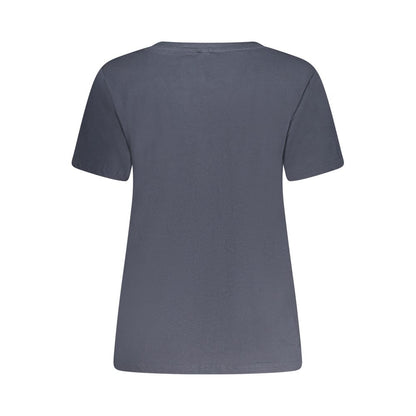Pepe Jeans Blue Cotton Women T-Shirt showcasing back view, short sleeves, crew neck, eco-friendly fabric, ideal for casual wear.