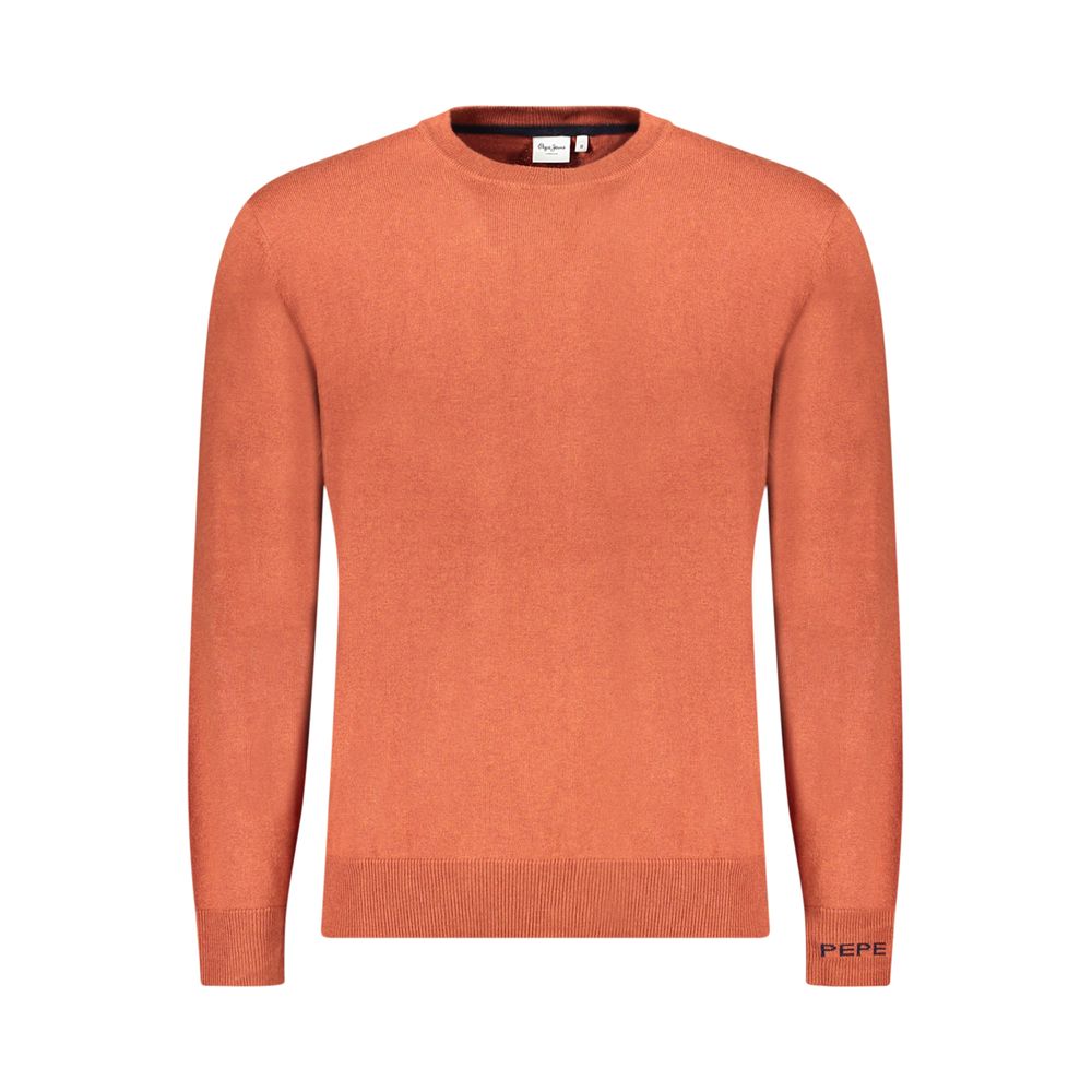 Pepe Jeans Marrone Cotton Men Sweater - orange crew neck with subtle embroidery, crafted from cotton, wool, cashmere blend for luxury and comfort.
