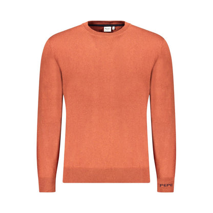 Pepe Jeans Marrone Cotton Men Sweater - orange crew neck with subtle embroidery, crafted from cotton, wool, cashmere blend for luxury and comfort.