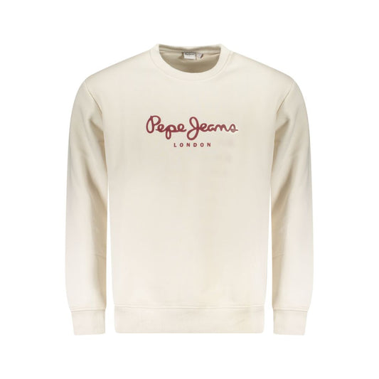 Pepe Jeans White Cotton Men Sweater featuring logo design, sustainable material, and classic crew neckline for stylish and comfortable wear.