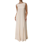 Peserico Beige Viscose Pleated Sleeveless Long Maxi Dress with elegant drape, featuring Italian craftsmanship and zipper closure detail.