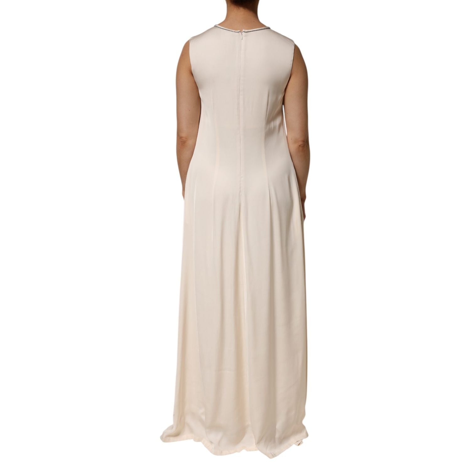 Peserico Beige Viscose Pleated Sleeveless Long Maxi Dress