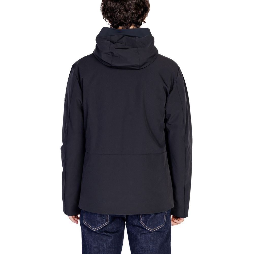 Back view of Peuterey Black Polyamide Jackets & Coat with hood and minimalist design, highlighting style and functionality.
