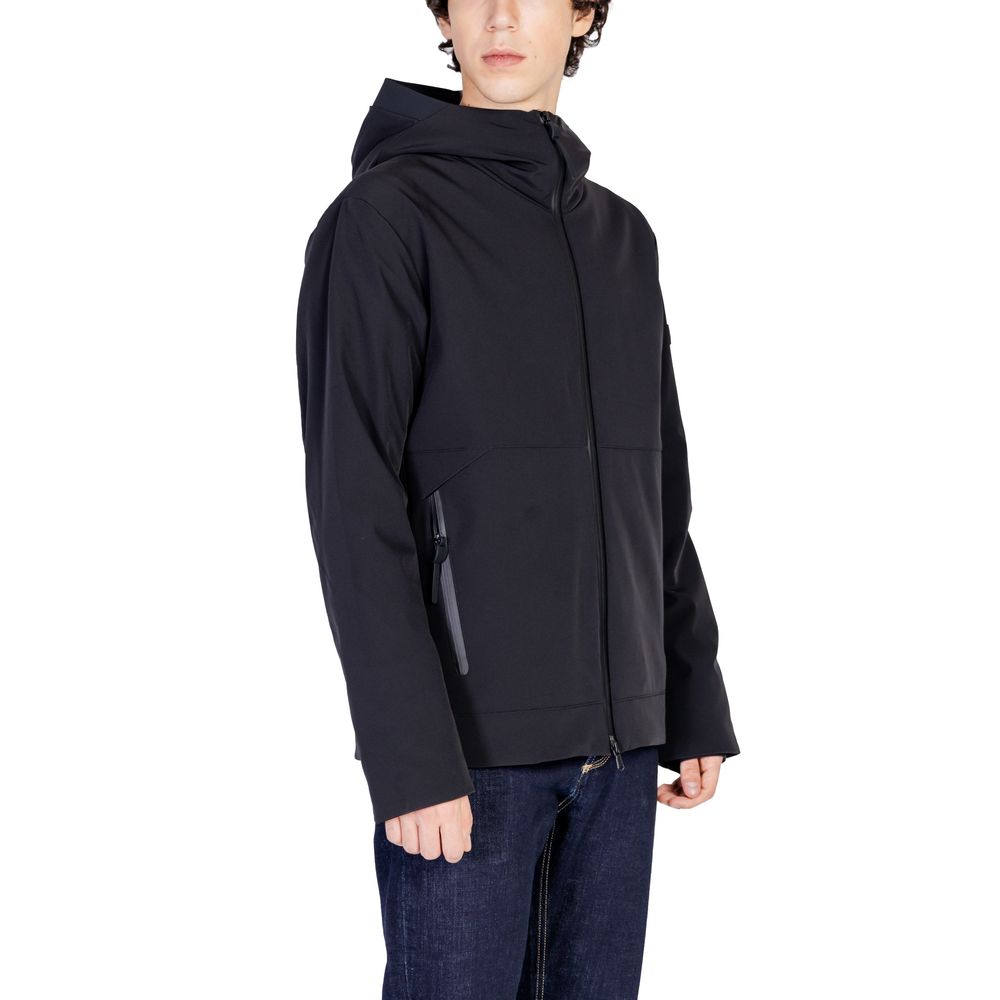 Peuterey Black Polyamide Jackets & Coat with hood and zip pockets, stylish and functional design for men.
