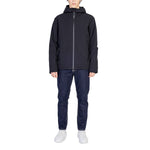 Peuterey Black Polyamide Jackets & Coat with hood and zip pockets, stylish and functional outerwear for men, front view.