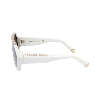 Side view of Philipp Plein Black Acetate Sunglasses with white frame and gold accents.