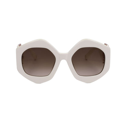 Philipp Plein White Acetate Sunglasses with brown lenses, model SPP102S-09ZQ, featuring white acetate frame and elegant design.