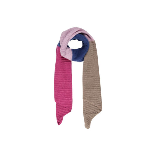 Pieces Blue Recycled Polyester Scarf with blocks of pink, blue, and beige, showcasing a stylish and structured design for cooler days.