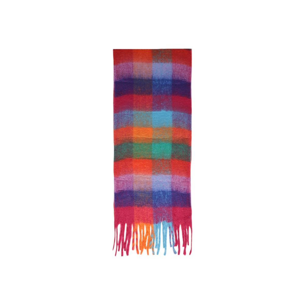 Pieces Orange Recycled Polyester Scarf with colorful fringed design.