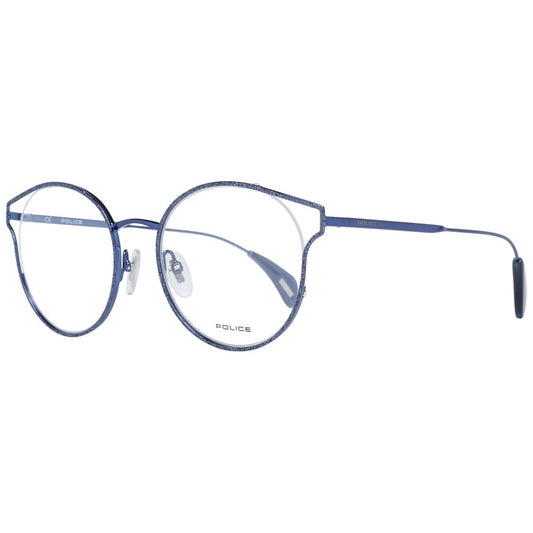 Police Blue Metal & Plastic Glasses (Frames) for women in full-rim butterfly style, blue color, size 50-19-135, with demo lenses.