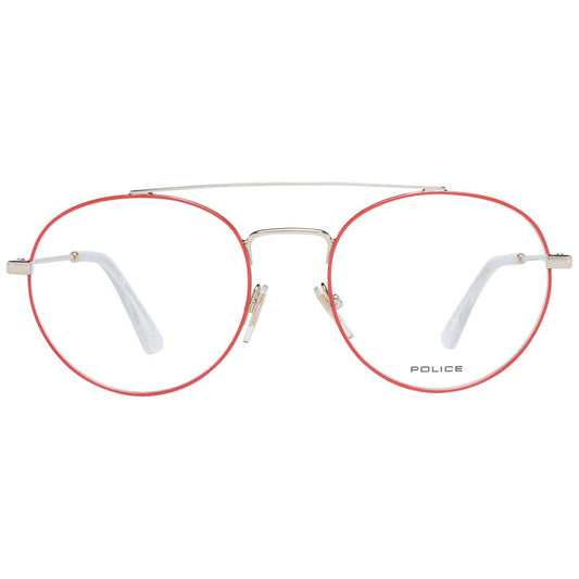 Police Red Men Glasses Frame in red metal and plastic, full-rim style with branded case included, size 51-18-140, temple length 140.