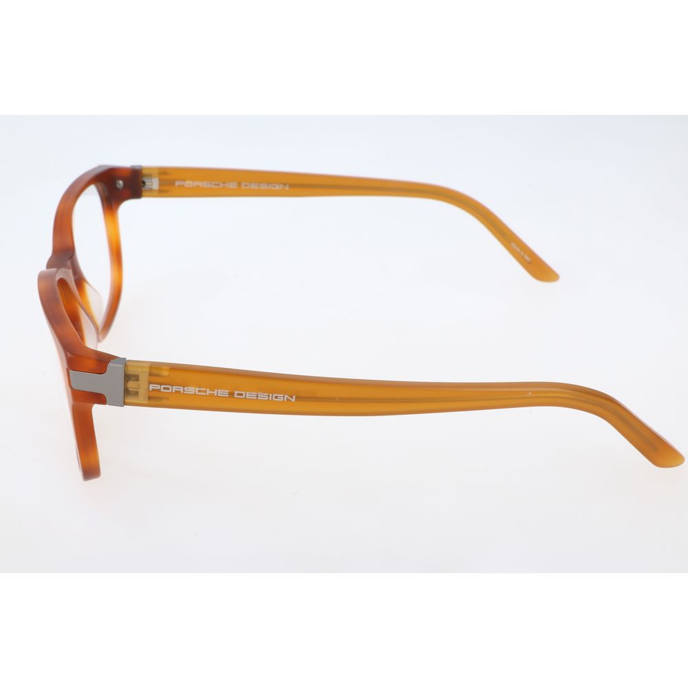 Porsche Design Brown Acetate Frames in Havana brown, side view showcasing temple details and acetate material.