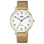 Q&Q FASHION Mod. QA20J054Y ladies wristwatch with gold mesh strap and white dial, 39mm metal case, water resistant 3 ATM