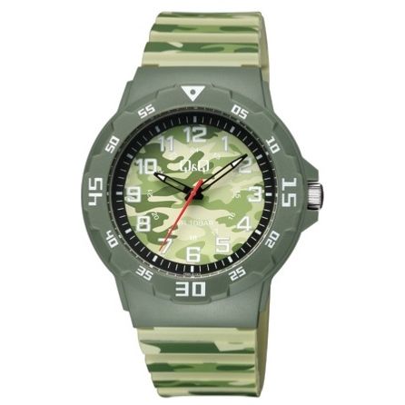 Q&Q FASHION Mod. V02A-011VY wristwatch, 43mm resin case, quartz movement, camo design, water-resistant 10 ATM, gent's timepiece in official box.