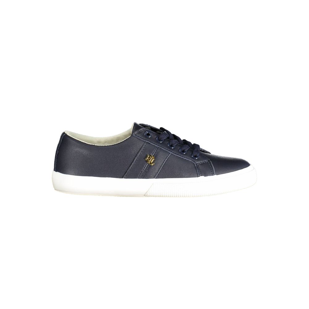 Ralph Lauren Blue Leather Women Sneaker, featuring sleek design with subtle logo, perfect blend of style and comfort for fashion-forward athletes.
