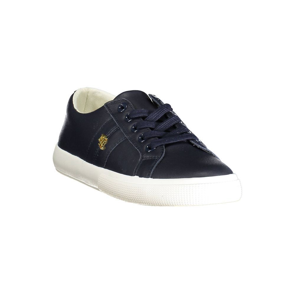 Ralph Lauren Blue Leather Women Sneaker featuring sleek design and iconic logo, perfect for fashion-forward athletes seeking style and comfort.