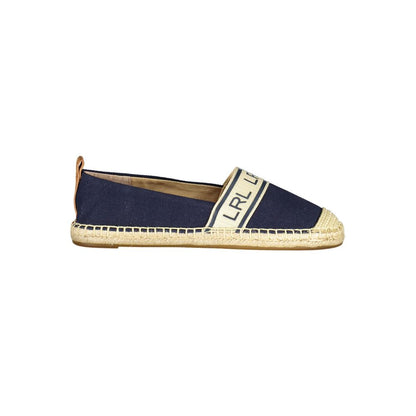 Ralph Lauren Blue Polyester Women Flat Shoe with logo detailing, elegant design, and comfortable fit.