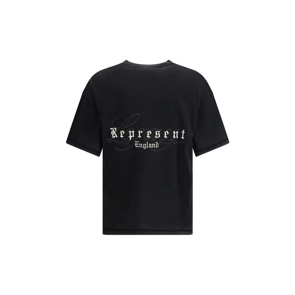 Represent Black Cotton T-Shirt with embroidery on back