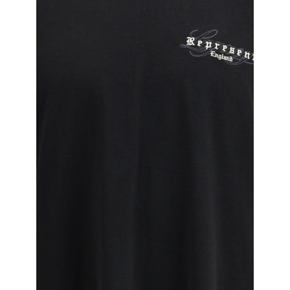 Represent Black Cotton T-Shirt with embroidery detail on chest, showcasing a vintage fade-out wash and oversized fit, ideal for casual wear.