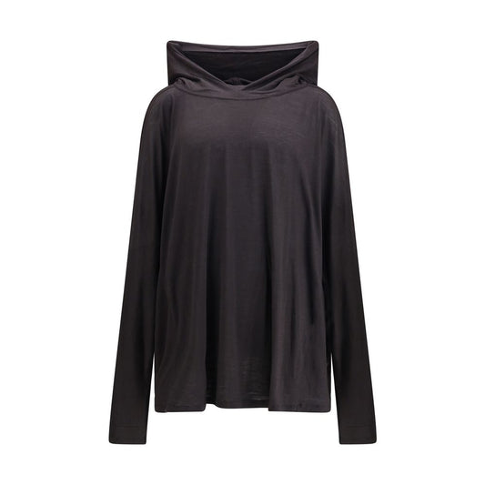 Rick Owens Black Fleece Wool Sportswear hooded T-shirt with long sleeves and square silhouette for contemporary design