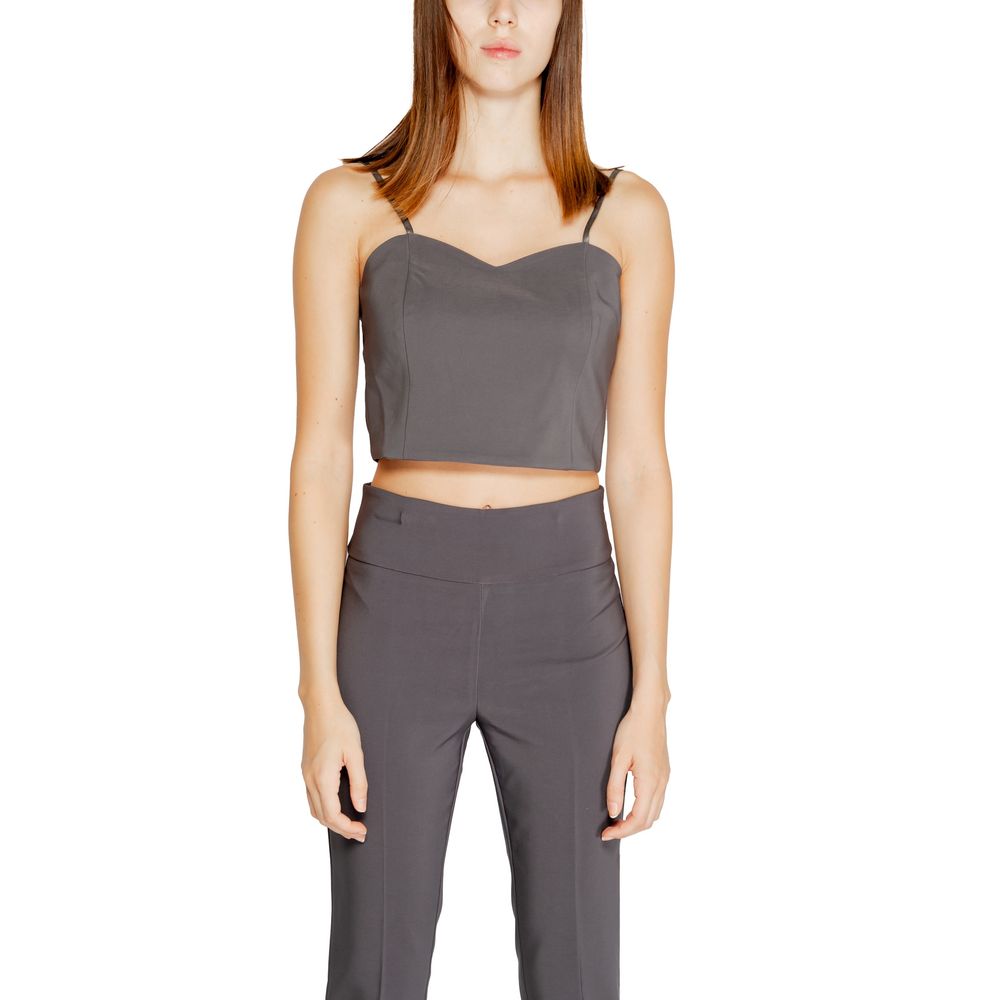 Model wearing Rinascimento Gray Polyester Top, fall/winter collection, made of 90% polyester and 10% elastane, women's fashion.
