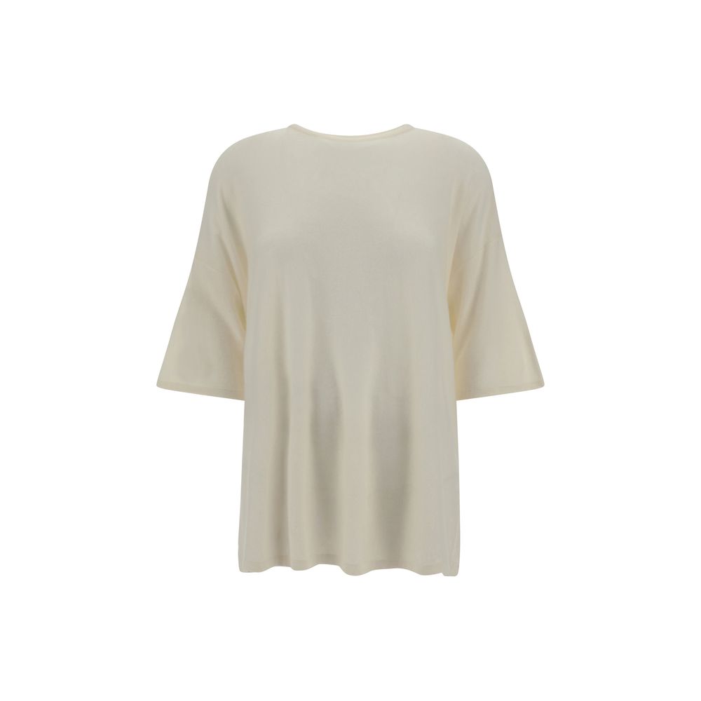 SA SU PHI Oversized T-Shirt in cashmere with crew neck and side slits, featuring a modern monochrome design, SS24 collection.