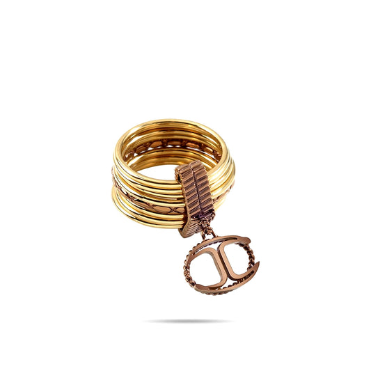 JUST CAVALLI JEWELS JEWELRY Mod. SCHX23014 gold ring with logo charm