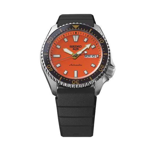 SEIKO 5 Mod. SPORTS Automatic SKX watch with orange dial and black strap