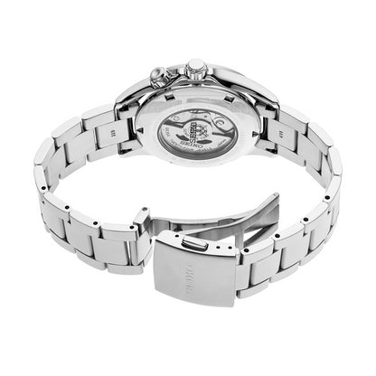 Back view of SEIKO Mod. SPB117J1 wristwatch with stainless steel bracelet and open clasp, showcasing automatic movement and sapphire dial.