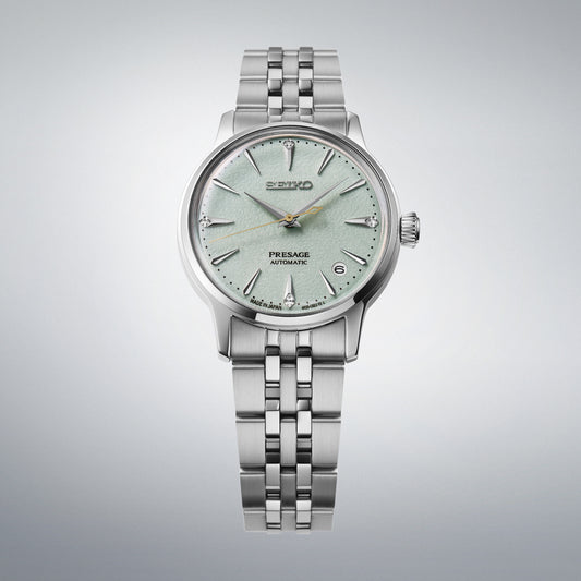 SEIKO PRESAGE Mod. COCKTAIL AUTOMATIC - FROZEN MOJITO watch with silver bracelet and textured green dial