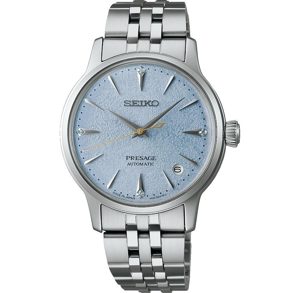 SEIKO PRESAGE Mod. COCKTAIL AUTOMATIC - FROZEN SKY DIVING watch with stainless steel bracelet and textured blue dial