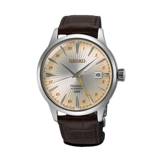 SEIKO PRESAGE Mod. COCKTAIL AUTOMATIC - LEATHER, CREAM watch with brown leather strap and cream dial