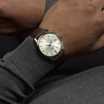 SEIKO PRESAGE Mod. COCKTAIL AUTOMATIC - LEATHER, CREAM watch on wrist