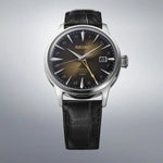 SEIKO PRESAGE Mod. COCKTAIL AUTOMATIC - RUSTY NAIL, 40.5mm stainless steel case, black leather strap, GMT and date function wristwatch