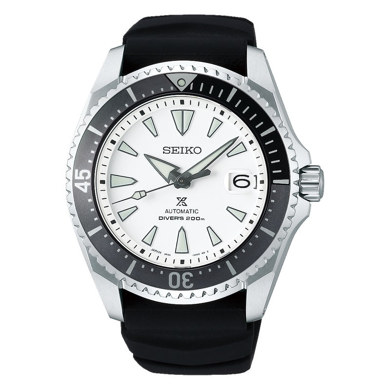 SEIKO PROSPEX Mod. DIVER'S 200M watch with black rubber strap and white dial