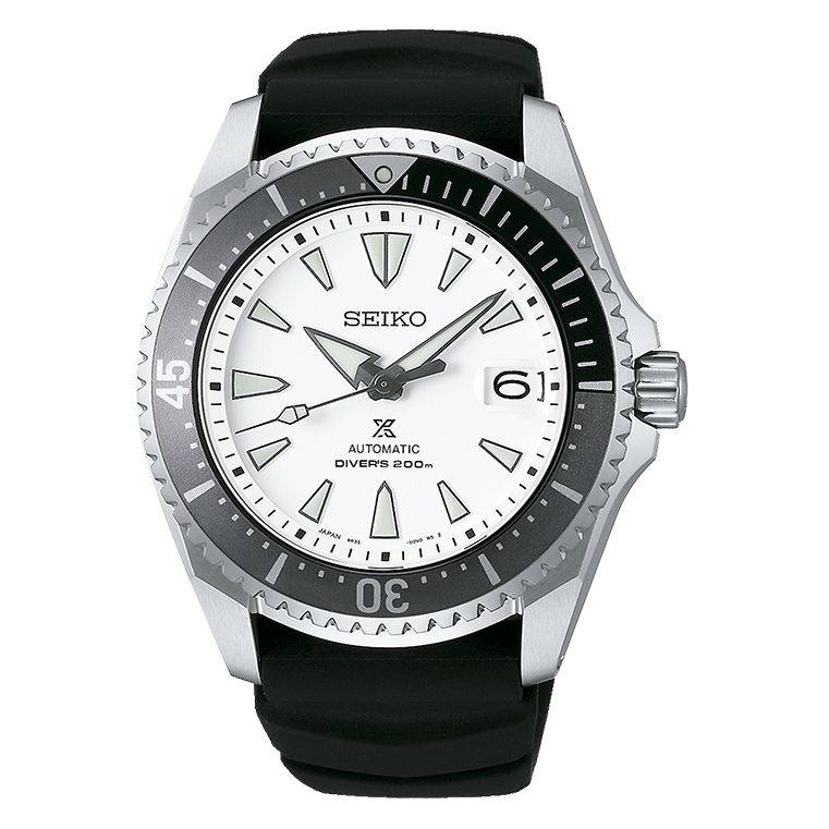 SEIKO PROSPEX Mod. DIVER'S 200M watch with black rubber strap and white dial.