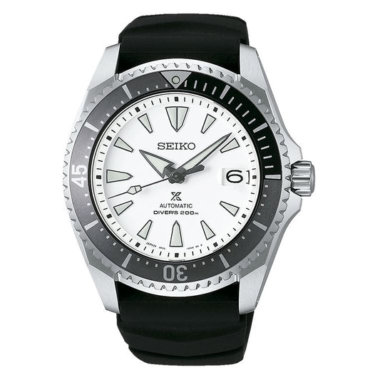 SEIKO PROSPEX Mod. DIVER'S 200M watch with black rubber strap and white dial.