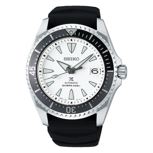 SEIKO PROSPEX Mod. DIVER'S 200M watch with black rubber strap and white dial