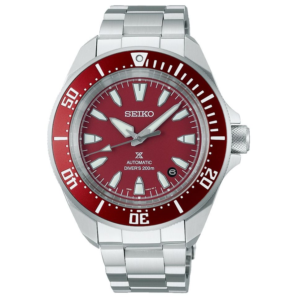 SEIKO PROSPEX Mod. SAMURAI Automatic Diver's 200 red dial watch with stainless steel bracelet.