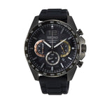 SEIKO WATCHES Mod. SSB349P1 men's chronograph wristwatch with black silicone strap and IP black stainless steel case.